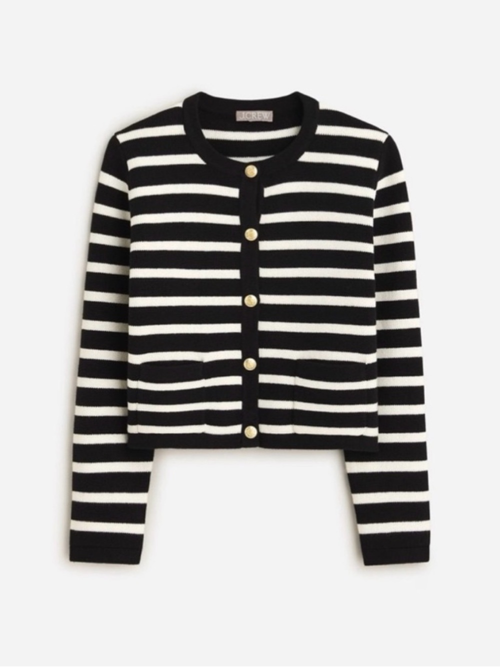 J. Crew Black and White Striped Gold-Button lady jacket